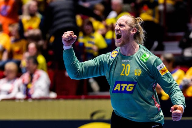 260119 goalkeeper Mikael Appelgren of Sweden celebrates during the EHF European Handball Championship preliminary round match between Georgia and Sweden on January 19, 2026 in Malmö. Photo: Petter Arvidson BILDBYRAN kod PA PA1125 handball handboll handball handbolls-em 2026 georgien sverige sweden ehf european handball championship georgia bbeng jubel Copyright: PETTERxARVIDSON BB260119PA209