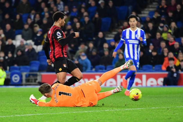 Brighton and Hove Albion v Bournemouth, Premier League Amine Adli Forward of Bournemouth FC goes to ground and recieves a yellow card for simulation which is then overturned following a VAR check and a penalty is given resulting in a goal for Bournemouth to make it 0-1 during the Premier League match between Brighton and Hove Albion and Bournemouth at the American Express Stadium, Brighton and Hove, UK on 19 January 2026. Brighton and Hove American Express Stadium East Sussex UK Editorial use only DataCo restrictions apply See www.football-dataco.com , Copyright: xJeffxMoodx PSI-23593-0028