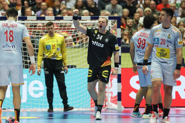 Deutschland - Spanien, EHF Handball EM 2026 Justus Fischer (Deutschland, 54). Handball EHF Europameisterschaft, Länderspiel zwischen Deutschland und Spanien am 19. Januar 2026 in Herning (Dänemark)., Herning Dänemark Jyske Bank Boxen