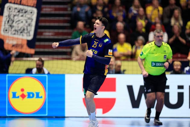 MALMÖ, SVERIGE 20260119 Sveriges Nikola RoganoviÄ‡ under gruppspelsmatchen i handbolls-EM grupp E mellan Georgien och Sverige i Malmö Arena, Malmö, Sverige, 19 januari, 2026. MALMÖ SVERIGE x10600x