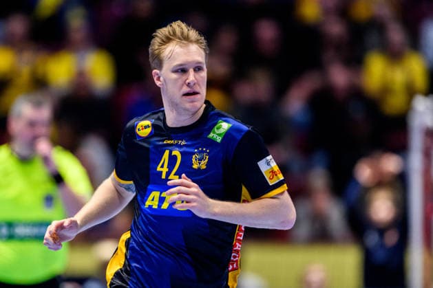 260119 Eric Johansson of Sweden during the EHF European Handball Championship preliminary round match between Georgia and Sweden on January 19, 2026 in Malmö. Photo: Petter Arvidson BILDBYRAN kod PA PA1125 handball handboll handball handbolls-em 2026 georgien sverige sweden ehf european handball championship georgia bbeng Copyright: PETTERxARVIDSON BB260119PA226