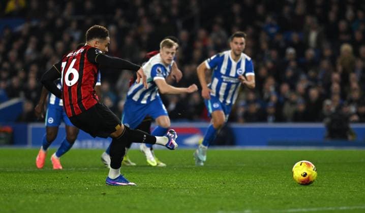 Marcus Tavernier of Bournemouth scores from the penalty spot to them the lead during the Premier League match between Brighton and Hove Albion and AFC Bournemouth at the American Express Stadium , Brighton , UK - 19th January 2026 Brighton vs Bournemouth Premier League Football, Amex Stadium, Sussex, UK - 19 Jan 2026Brighton Amex Stadium Sussex United Kingdom Editorial use only. No merchandising. For Football images FA and Premier League restrictions apply inc. no internet mobile usage without FAPL license - for details contact Football Dataco  Copyright: xSimonxDack TPI Shutterstockx 16370121w