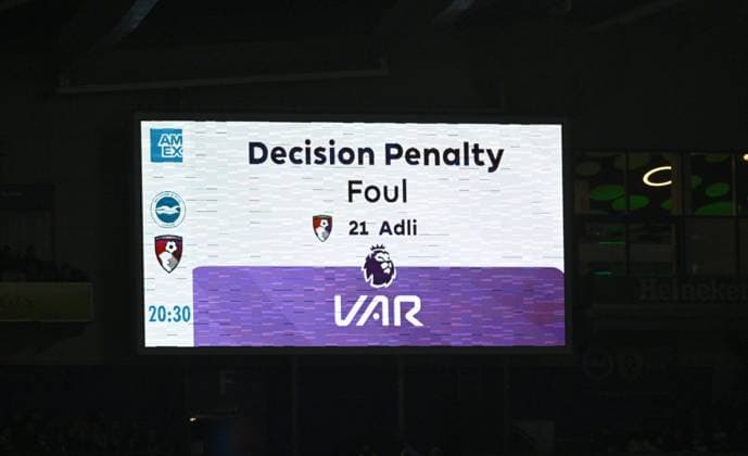 A VAR decision gives Bournemouth a penalty in the first half during the Premier League match between Brighton and Hove Albion and AFC Bournemouth at the American Express Stadium , Brighton , UK - 19th January 2026 Brighton vs Bournemouth Premier League Football, Amex Stadium, Sussex, UK - 19 Jan 2026Brighton Amex Stadium Sussex United Kingdom Editorial use only. No merchandising. For Football images FA and Premier League restrictions apply inc. no internet mobile usage without FAPL license - for details contact Football Dataco  Copyright: xSimonxDack TPI Shutterstockx 16370121x
