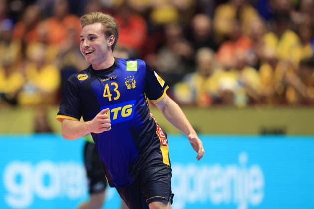 MALMÖ, SVERIGE 20260119 Sveriges Albin Lagergren under gruppspelsmatchen i handbolls-EM grupp E mellan Georgien och Sverige i Malmö Arena, Malmö, Sverige, 19 januari, 2026. MALMÖ SVERIGE x10600x