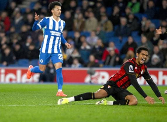 Amine Adli of Bournemouth goes down to win a penalty in the first half during the Premier League match between Brighton and Hove Albion and AFC Bournemouth at the American Express Stadium , Brighton , UK - 19th January 2026 Brighton vs Bournemouth Premier League Football, Amex Stadium, Sussex, UK - 19 Jan 2026Brighton Amex Stadium Sussex United Kingdom Editorial use only. No merchandising. For Football images FA and Premier League restrictions apply inc. no internet mobile usage without FAPL license - for details contact Football Dataco  Copyright: xSimonxDack TPI Shutterstockx 16370121z