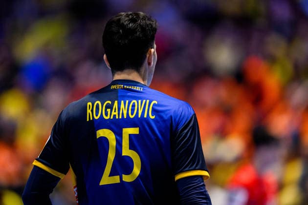 260119 Nikola Roganovic of Sweden during the EHF European Handball Championship preliminary round match between Georgia and Sweden on January 19, 2026 in Malmö. Photo: Petter Arvidson BILDBYRAN kod PA PA1125 handball handboll handball handbolls-em 2026 georgien sverige sweden ehf european handball championship georgia bbeng Copyright: PETTERxARVIDSON BB260119PA230