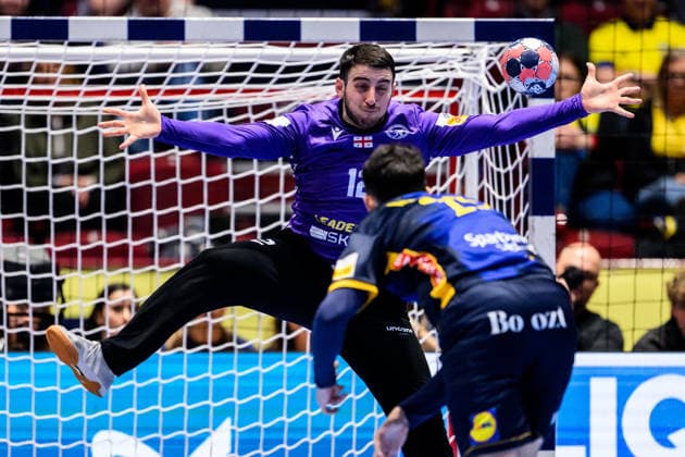 260119 Goalkeeper Zurab Tsintsadze of Georgia during the EHF European Handball Championship preliminary round match between Georgia and Sweden on January 19, 2026 in Malmö. Photo: Petter Arvidson BILDBYRAN kod PA PA1125 handball handboll handball handbolls-em 2026 georgien sverige sweden ehf european handball championship georgia bbeng Copyright: PETTERxARVIDSON BB260119PA236