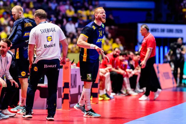 260119 Jim Gottfridsson of Sweden during the EHF European Handball Championship preliminary round match between Georgia and Sweden on January 19, 2026 in Malmö. Photo: Petter Arvidson BILDBYRAN kod PA PA1125 handball handboll handball handbolls-em 2026 georgien sverige sweden ehf european handball championship georgia bbeng Copyright: PETTERxARVIDSON BB260119PA237