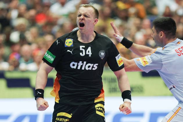 Deutschland - Spanien, EHF Handball EM 2026 Justus Fischer (Deutschland, 54). Handball EHF Europameisterschaft, Länderspiel zwischen Deutschland und Spanien am 19. Januar 2026 in Herning (Dänemark)., Herning Dänemark Jyske Bank Boxen