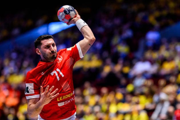 260119 Giorgi Arvelodi Dikhaminjia of Georgia during the EHF European Handball Championship preliminary round match between Georgia and Sweden on January 19, 2026 in Malmö. Photo: Petter Arvidson BILDBYRAN kod PA PA1125 handball handboll handball handbolls-em 2026 georgien sverige sweden ehf european handball championship georgia bbeng Copyright: PETTERxARVIDSON BB260119PA241
