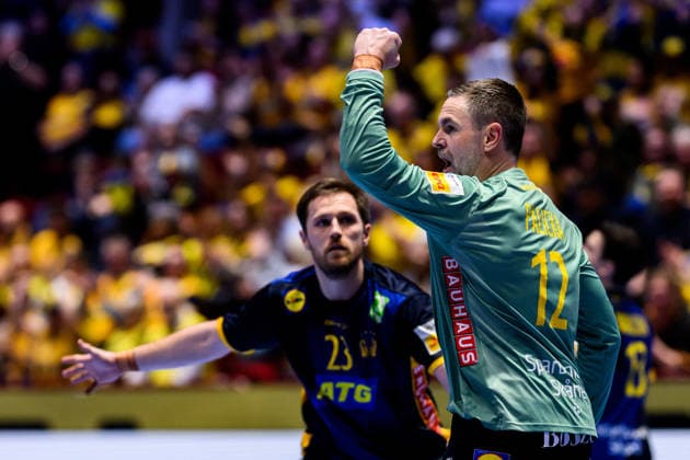 260119 Goalkeeper Andreas Palicka of Sweden celebrates during the EHF European Handball Championship preliminary round match between Georgia and Sweden on January 19, 2026 in Malmö. Photo: Petter Arvidson BILDBYRAN kod PA PA1125 handball handboll handball handbolls-em 2026 georgien sverige sweden ehf european handball championship georgia bbeng jubel Copyright: PETTERxARVIDSON BB260119PA242