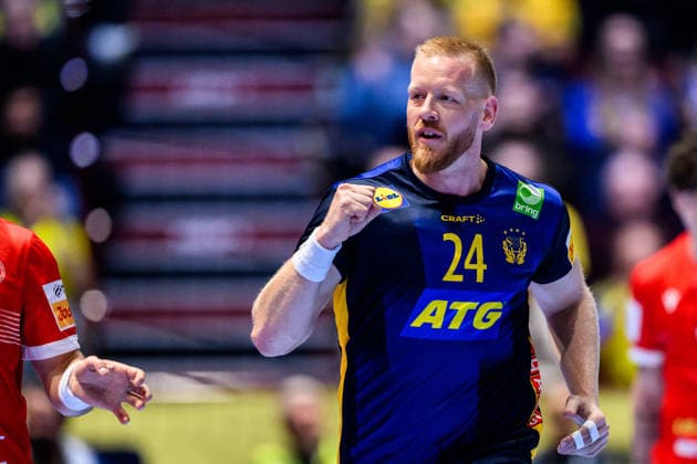260119 Jim Gottfridsson of Sweden during the EHF European Handball Championship preliminary round match between Georgia and Sweden on January 19, 2026 in Malmö. Photo: Petter Arvidson BILDBYRAN kod PA PA1125 handball handboll handball handbolls-em 2026 georgien sverige sweden ehf european handball championship georgia bbeng Copyright: PETTERxARVIDSON BB260119PA252