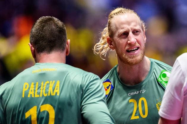260119 Goalkeeper Andreas Palicka and goalkeeper Mikael Appelgren of Sweden during the EHF European Handball Championship preliminary round match between Georgia and Sweden on January 19, 2026 in Malmö. Photo: Petter Arvidson BILDBYRAN kod PA PA1125 handball handboll handball handbolls-em 2026 georgien sverige sweden ehf european handball championship georgia bbeng Copyright: PETTERxARVIDSON BB260119PA253