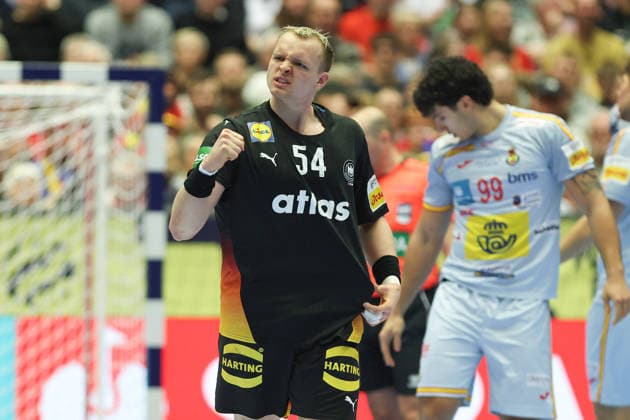 Deutschland - Spanien, EHF Handball EM 2026 Justus Fischer (Deutschland, 54). Handball EHF Europameisterschaft, Länderspiel zwischen Deutschland und Spanien am 19. Januar 2026 in Herning (Dänemark)., Herning Dänemark Jyske Bank Boxen