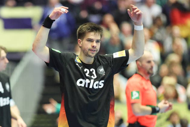 Deutschland - Spanien, EHF Handball EM 2026 Renars Uscins (Deutschland 23). Handball EHF Europameisterschaft, Länderspiel zwischen Deutschland und Spanien am 19. Januar 2026 in Herning (Dänemark)., Herning Dänemark Jyske Bank Boxen