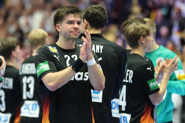 Deutschland - Spanien, EHF Handball EM 2026 Renars Uscins (Deutschland 23). Handball EHF Europameisterschaft, Länderspiel zwischen Deutschland und Spanien am 19. Januar 2026 in Herning (Dänemark)., Herning Dänemark Jyske Bank Boxen