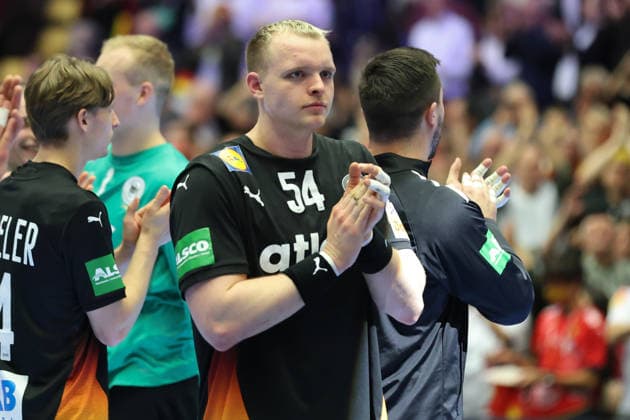 Deutschland - Spanien, EHF Handball EM 2026 Justus Fischer (Deutschland, 54). Handball EHF Europameisterschaft, Länderspiel zwischen Deutschland und Spanien am 19. Januar 2026 in Herning (Dänemark)., Herning Dänemark Jyske Bank Boxen