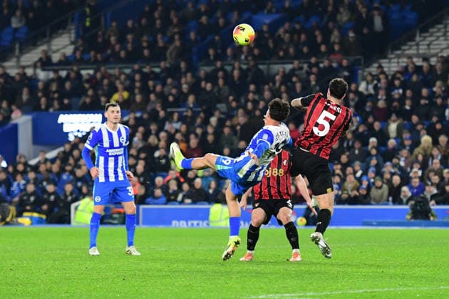 Brighton and Hove Albion v Bournemouth, Premier League GOAL 1-1 scored by Stefanos Tzimas Forward of Brighton and Hove Albion during the Premier League match between Brighton and Hove Albion and Bournemouth at the American Express Stadium, Brighton and Hove, UK on 19 January 2026. Brighton and Hove American Express Stadium East Sussex UK Editorial use only DataCo restrictions apply See www.football-dataco.com , Copyright: xJeffxMoodx PSI-23593-0031