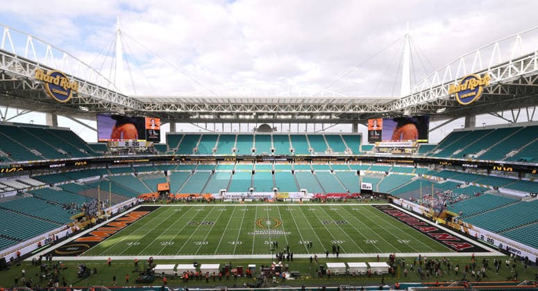 Hard Rock Stadium is seen before the start of the NCAA, College League, USA College Football Championship game in Miami, Florida, on Monday, January 19, 2026.  MIA20260119201 AARONxJOSEFCZYK