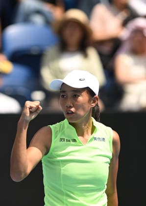 TENNIS AUSTRALIAN OPEN, Shuai Zhang of China reacts during the Women™s 1st round match against Taylah Preston of Australia on day 3 of the 2026 Australian Open tennis tournament at Melbourne Park in Melbourne, Tuesday, January 20, 2026. ( NO ARCHIVING MELBOURNE VICTORIA AUSTRALIA  Copyright: xLUKASxCOCHx 20260120171659871519