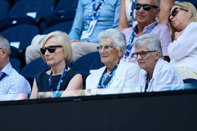 Australian tennis legend Judy Dalton AM (middle) watches the first round match between Madison Keys of the United States of America and Oleksandra Oliynykova of Ukraine Australian Open tennis tournament, Day Three, Melbourne Park, Australia - 20 Jan 2026Melbourne Melbourne Park Victoria (VIC) Australia  Copyright: xRachelxBach Shutterstockx 16303004v