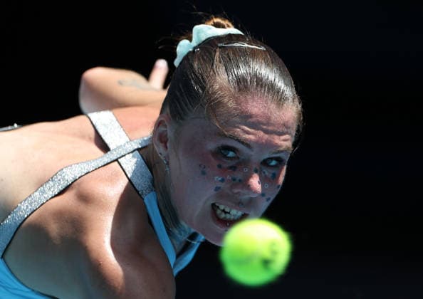 January 20, 2026, Melbourne, Victoria, Australia: OLEKSANDRA OLIYNYKOVA of Ukraine during the match against M. Keys of USA in the first round of Australian Open, Melbourne, Australia. Oleksandra Oliynykova lost 6:7 (6-8), 1:6. Melbourne Australia - ZUMAc278 20260120_zsp_c278_030 Copyright: xMarcinxCholewinskix