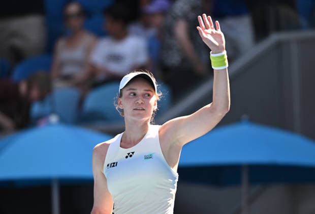 TENNIS AUSTRALIAN OPEN, Elena Rybakina of Kazakhstan celebrates winning the Women™s 1st round match against Kaja Juvan of Slovenia on day 3 of the 2026 Australian Open tennis tournament at Melbourne Park in Melbourne, Tuesday, January 20, 2026. ( NO ARCHIVING MELBOURNE VICTORIA AUSTRALIA  Copyright: xJAMESxROSSx 20260120134056890844