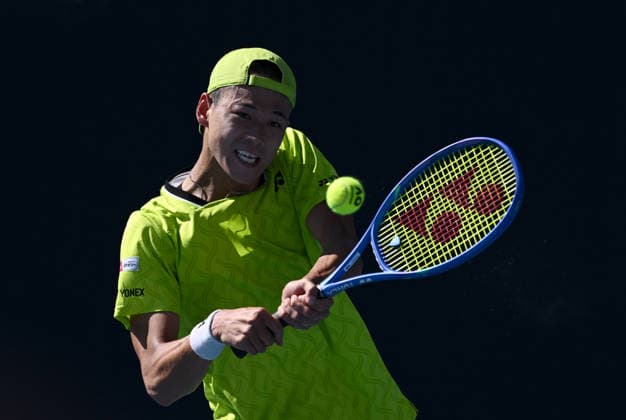 TENNIS AUSTRALIAN OPEN, Rei Sakamoto of Japan in action during the Men™s 1st round match against Rafael Jodar of Spain on day 3 of the 2026 Australian Open tennis tournament at Melbourne Park in Melbourne, Tuesday, January 20, 2026. ( NO ARCHIVING MELBOURNE VICTORIA AUSTRALIA  Copyright: xJOELxCARRETTx 20260120174784493416