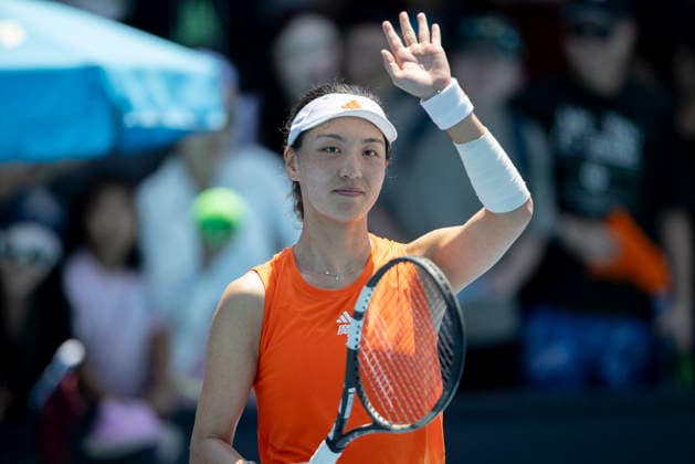 (260120) -- MELBOURNE, Jan. 20, 2026 -- Wang Xinyu of China celebrates after winning the women s singles 1st round match against Anhelina Kalinina of Ukraine at the Australian Open tennis tournament in Melbourne, Australia, Jan. 20, 2026. (Photo by Xinhua) (SP)AUSTRALIA-MELBOURNE-TENNIS-AUSTRALIAN OPEN-WOMEN S SINGLES-DAY 3 HuxJingchen 