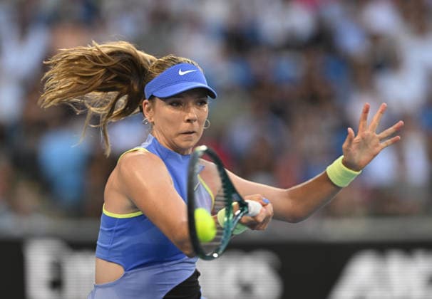 TENNIS AUSTRALIAN OPEN, Katie Boulter of Great Britain returns during the Women™s 1st round match against Belinda Bencic of Switzerland on day 3 of the 2026 Australian Open tennis tournament at Melbourne Park in Melbourne, Tuesday, January 20, 2026. ( NO ARCHIVING MELBOURNE VICTORIA AUSTRALIA  Copyright: xLUKASxCOCHx 20260120135066495021