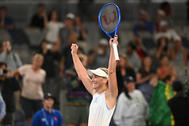 TENNIS AUSTRALIAN OPEN, Maddison Inglis of Australia celebrates winning the Womens 1st round match against Kimberly Birrell of Australia on day 3 of the 2026 Australian Open tennis tournament at Melbourne Park in Melbourne, Tuesday, January 20, 2026. ( NO ARCHIVING MELBOURNE VICTORIA AUSTRALIA  Copyright: xLUKASxCOCHx 20260121145668780859