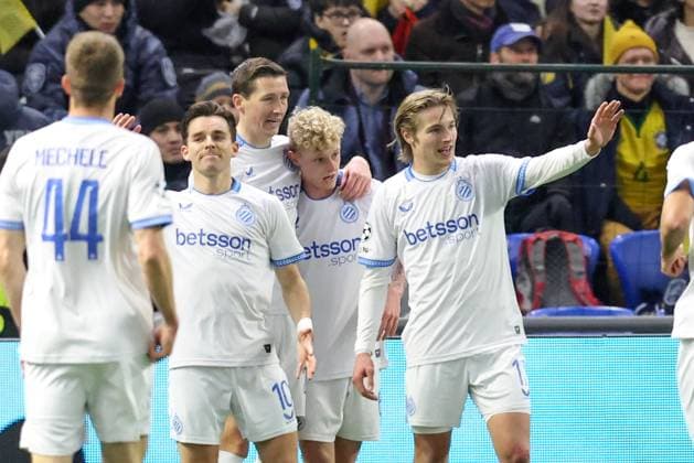 Club s Hans Vanaken celebrates after scoring during a soccer game between Kazakh FC Kairat Almaty and Belgian Club Brugge KV, Tuesday 20 January 2026 in Astana, Kazakhstan, on day seven of the League phase of the UEFA Champions League tournament. BRUNOxFAHY  x157272388x