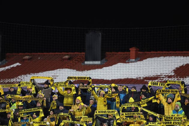 Bodo Glimt fans Bodo Glimt v Manchester City, UEFA Champions League, Group Stage, Football, Aspmyra Stadion, Bodo, Norway - 20 Jan 2026Bodo Aspmyra Stadion Norway EDITORIAL USE ONLY No use with unauthorised audio, video, data, fixture lists, club league logos or live services. Online in-match use limited to 120 images, no video emulation. No use in betting, games or single club league player publications. Copyright: xKieranxMcManus Shutterstockx 16348328ab