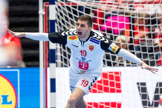 EHF Handball European Championship, EM, Europameisterschaft North Macedonia - Romania North Macedonia s Nenad Kosteski reacts after scoring during the men s handball match between North Macedonia and Romania in EHF Euro 2026 group B at Jyske Bank Boxen in Herning on Tuesday, January 20, 2026. (Photo: Bo Amstrup Ritzau Scanpix) , Herning Denmark Mors Copyright: BoxAmrstrupx xRitzauxScanpix BoxAmstrupx spdk20260120-185239-L