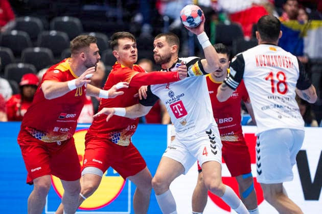 EHF Handball European Championship, EM, Europameisterschaft North Macedonia - Romania North Macedonia s Martin Velkovski in action during the men s handball match between North Macedonia and Romania in EHF Euro 2026 group B at Jyske Bank Boxen in Herning on Tuesday, January 20, 2026. (Photo: Bo Amstrup Ritzau Scanpix) , Herning Denmark Mors Copyright: BoxAmrstrupx xRitzauxScanpix BoxAmstrupx spdk20260120-185507-L