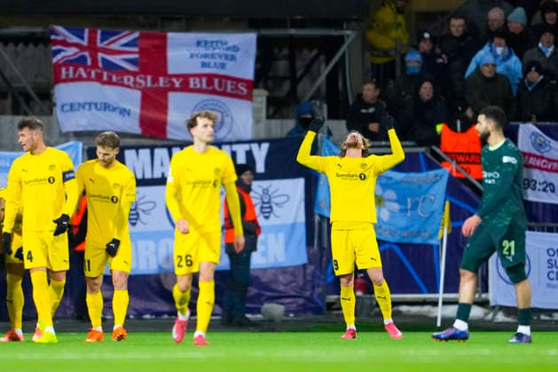 Football, Champions League 2025 2026 Bodo Glimt Manchester City Bodo 20260120 Bodo Glimts Kasper Hogh scores in the Champions League football match between Bodo Glimt and Manchester City at Aspmyra Stadium Photo Fredrik Varfjell NTB Bodo Norway EDITORIAL USE ONLY RESTRICTED USE FOR BETTING COMPANIES  Copyright: xFredrikxVarfjellx xNTBx
