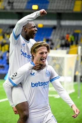 Kairat Almaty v Club Brugge - UEFA Champions League ASTANA, KAZACHSTAN - JANUARY 20 : Vermant Romeo forward of Club Brugge celebrates after scoring with Diakhon Mamadou forward of Club Brugge during the UEFA Champions League 2025 26 League Phase MD7 match between Kairat Almaty and Club Brugge on January 20, 2026 in Astana, Kazachstan, 20 01 2026 Astana Kazachstan  Copyright: xJanxDexMeuleneirx