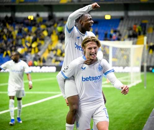 Kairat Almaty v Club Brugge - UEFA Champions League ASTANA, KAZACHSTAN - JANUARY 20 : Vermant Romeo forward of Club Brugge celebrates after scoring with Diakhon Mamadou forward of Club Brugge during the UEFA Champions League 2025 26 League Phase MD7 match between Kairat Almaty and Club Brugge on January 20, 2026 in Astana, Kazachstan, 20 01 2026 Astana Kazachstan  Copyright: xJanxDexMeuleneirx
