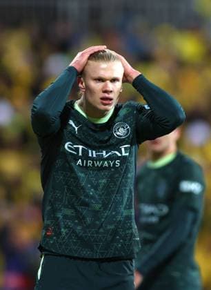 Erling Haaland of Manchester City shows a look of dejection Bodo Glimt v Manchester City, UEFA Champions League, Group Stage, Football, Aspmyra Stadion, Bodo, Norway - 20 Jan 2026Bodo Aspmyra Stadion Norway EDITORIAL USE ONLY No use with unauthorised audio, video, data, fixture lists, club league logos or live services. Online in-match use limited to 120 images, no video emulation. No use in betting, games or single club league player publications. Copyright: xKieranxMcManus Shutterstockx 16348328aq
