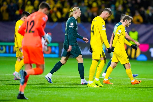 Football, Champions League 2025 2026 Bodo Glimt Manchester City Bodo 20260120 Manchester City s Erling Braut Haaland in the Champions League football match between Bodo Glimt and Manchester City at Aspmyra Stadium Photo Fredrik Varfjell NTB Bodo Norway EDITORIAL USE ONLY RESTRICTED USE FOR BETTING COMPANIES  Copyright: xFredrikxVarfjellx xNTBx