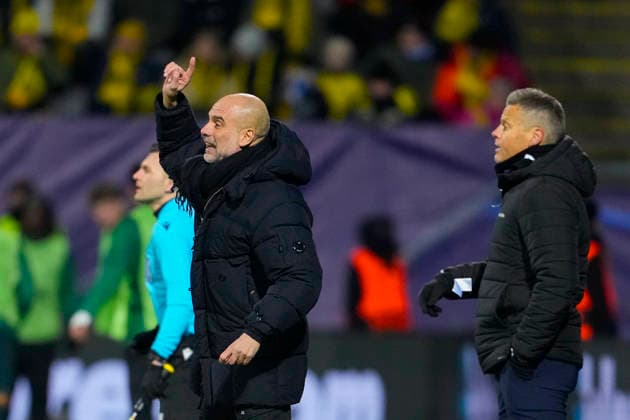 Football, Champions League 2025 2026 Bodo Glimt Manchester City Bodo 20260120 Manchester City coach Pep Guardiola and Bodo Glimt coach Kjetil Knutsen in the Champions League football match between Bodo Glimt and Manchester City at Aspmyra Stadium Photo Fredrik Varfjell NTB Bodo Norway EDITORIAL USE ONLY RESTRICTED USE FOR BETTING COMPANIES  Copyright: xFredrikxVarfjellx xNTBx