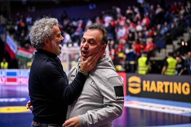 Stefano Podini President of FIGH Robert Bob Hanning Head Coach of Italy during Men s EHF Euro 2026 - Poland vs Italy, Handball match in Kristianstad, Sweden, January 20 2026  Copyright: xLuigixCanu IPAxSportx xipa-agency.netx xx IPA_70338400 IPA_Agency_IPA70338400