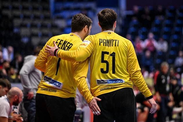 ALTRO - Pallamano - Men s EHF Euro 2026 - Poland vs Italy Domenico Mimmo Ebner of Italy, Pau Panitti of Italy during Men s EHF Euro 2026 - Poland vs Italy, Handball match in Kristianstad, Sweden, January 20 2026 Kristianstad Sweden  Copyright: xIPAxSport ABACAx