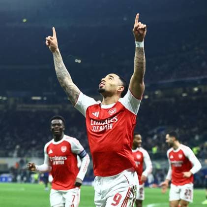 Gabriel Jesus of Arsenal celebrates scoring the opening goal Inter Milan v Arsenal, UEFA Champions League, Group Stage, Football, San Siro, Milan, Italy - 20 Jan 2026Milan San Siro Italy EDITORIAL USE ONLY No use with unauthorised audio, video, data, fixture lists, club league logos or live services. Online in-match use limited to 120 images, no video emulation. No use in betting, games or single club league player publications. Copyright: xMichaelxZemanek Shutterstockx 16348333s