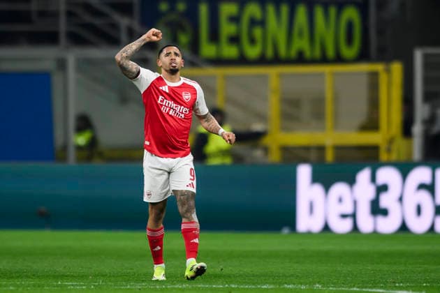 FC Internazionale v Arsenal FC - UEFA Champions League Gabriel Jesus of Arsenal FC celebrates after scoring a goal during the UEFA Champions League 2025 26 league phase football match between FC Internazionale and Arsenal FC. Milan Italy Copyright: xNicolòxCampox