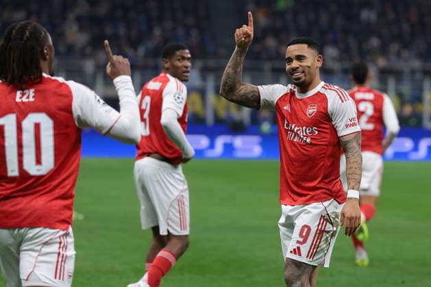 Milan, Italy, 20th January 2026. Gabriel Jesus of Arsenal FC celebrates after scoring to give the side a 1-0 lead during the Internazionale vs Arsenal UEFA Champions League match at Giuseppe Meazza, Milan. Picture credit should read: Jonathan Moscrop Sportimage EDITORIAL USE ONLY. No use with unauthorised audio, video, data, fixture lists, club league logos or live services. Online in-match use limited to 120 images, no video emulation. No use in betting, games or single club league player publications. SPI_021_JM_INTER_ARSENAL_UCL SPI-4421-0021