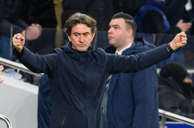 20 January 2026 - Tottenham Hotspur v Borussia Dortmund - Champions League - Tottenham Hotspur Stadium. Tottenham Hotspur v Borussia Dortmund - Champions League - Tottenham Hotspur Stadium. Tottenham Manager Thomas Frank celebrates their first goal. Picture : Mark Pain LONDON England  Copyright: xMarkxPainx