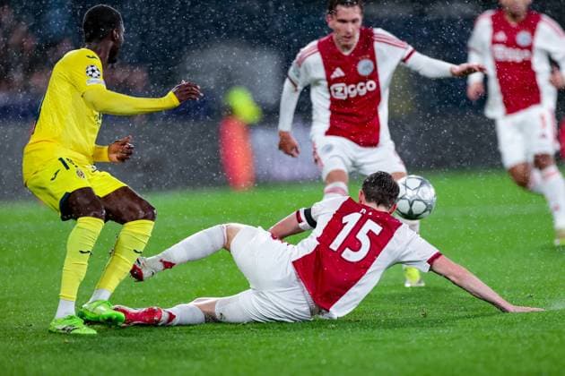 VILLARREAL , 20- 01-2026 , Estadio de la Ceramica, Season 2025 2026, UEFA Champions League match between Villarreal and Ajax. Picture shows Villareal player Tani Oluwaseyi vs Ajax player Youri Baas Villarreal - Ajax  x200955078x Copyright: