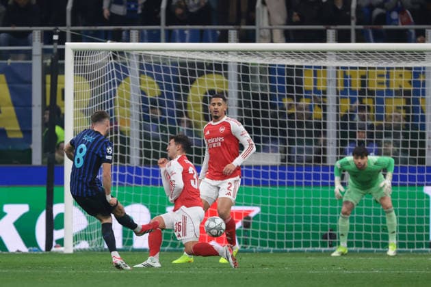 Milan, Italy, 20th January 2026. Petar Sucic of FC Internazionale scores to level the game at 1-1 during the Internazionale vs Arsenal UEFA Champions League match at Giuseppe Meazza, Milan. Picture credit should read: Jonathan Moscrop Sportimage EDITORIAL USE ONLY. No use with unauthorised audio, video, data, fixture lists, club league logos or live services. Online in-match use limited to 120 images, no video emulation. No use in betting, games or single club league player publications. SPI_029_JM_INTER_ARSENAL_UCL SPI-4421-0029