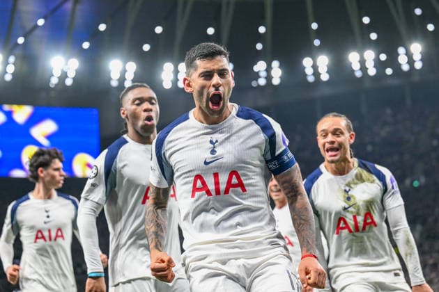 Cristian Romero of Tottenham Hotspur opens the scoring during the UEFA Champions League match between Tottenham Hotspur and Borussia Dortmund at Tottenham Hotspur Stadium, London, England on 20 January 2026. Copyright: xPhilxHutchinsonx 44430008